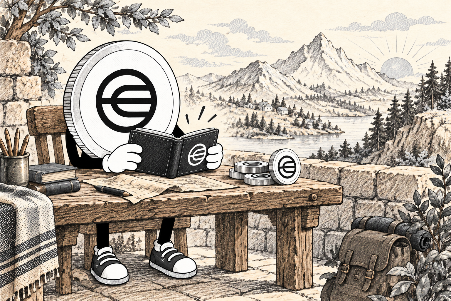Worldcoin-inspired character exploring connected platforms